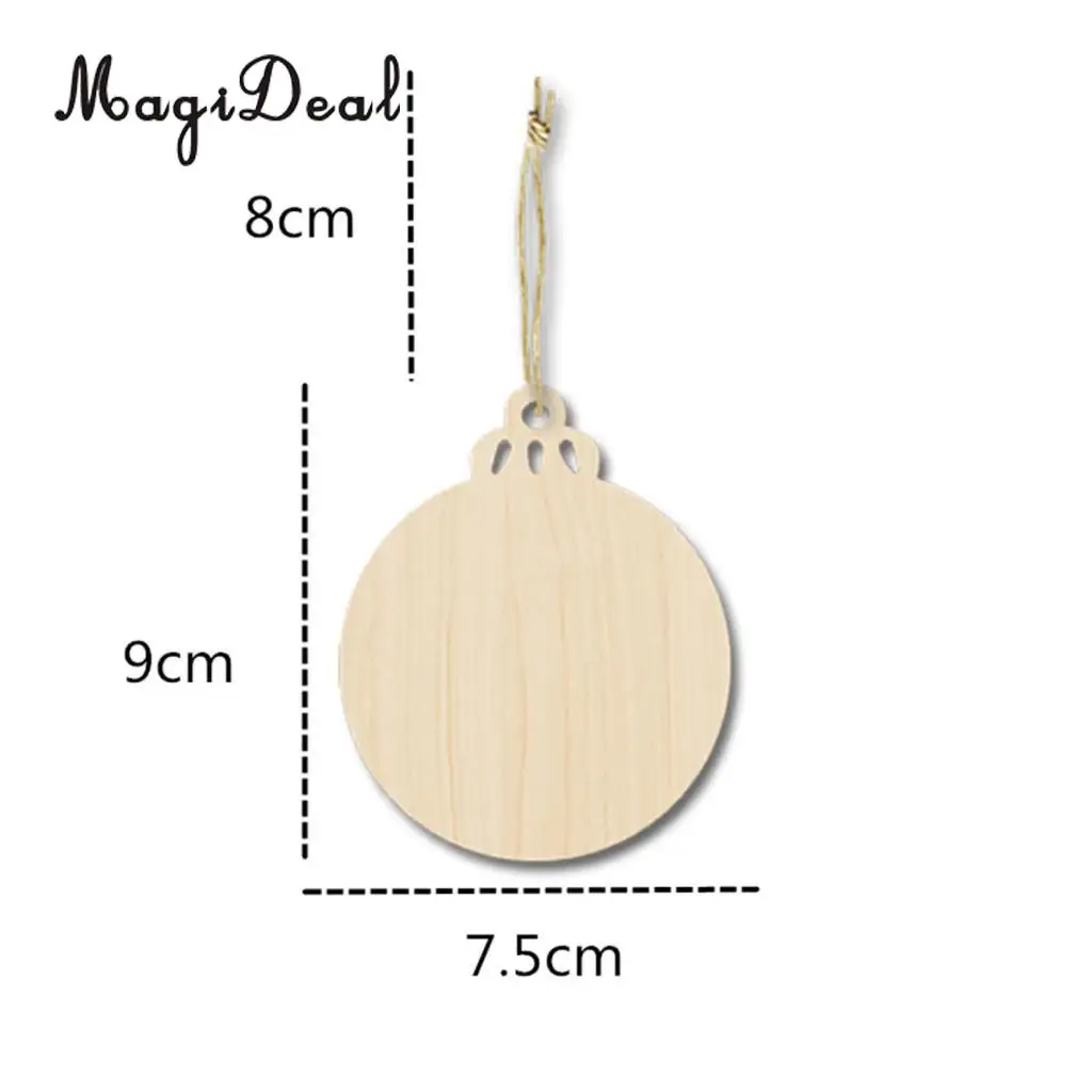 MagiDeal 5 PCS Wood Christmas Tree Kids Crafts Hanging Ornament decorated with stains inks paint with String for Xmas Decoration