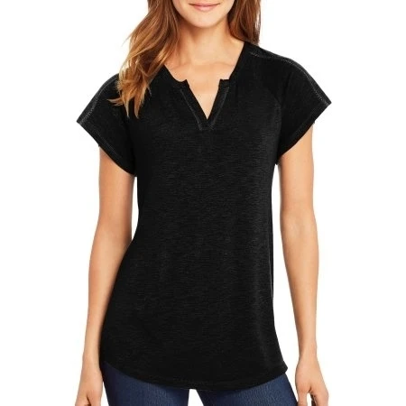 Hanes 617914359010 Womens Short Sleeve Peasant Henley Top - Black Extra Large (1)