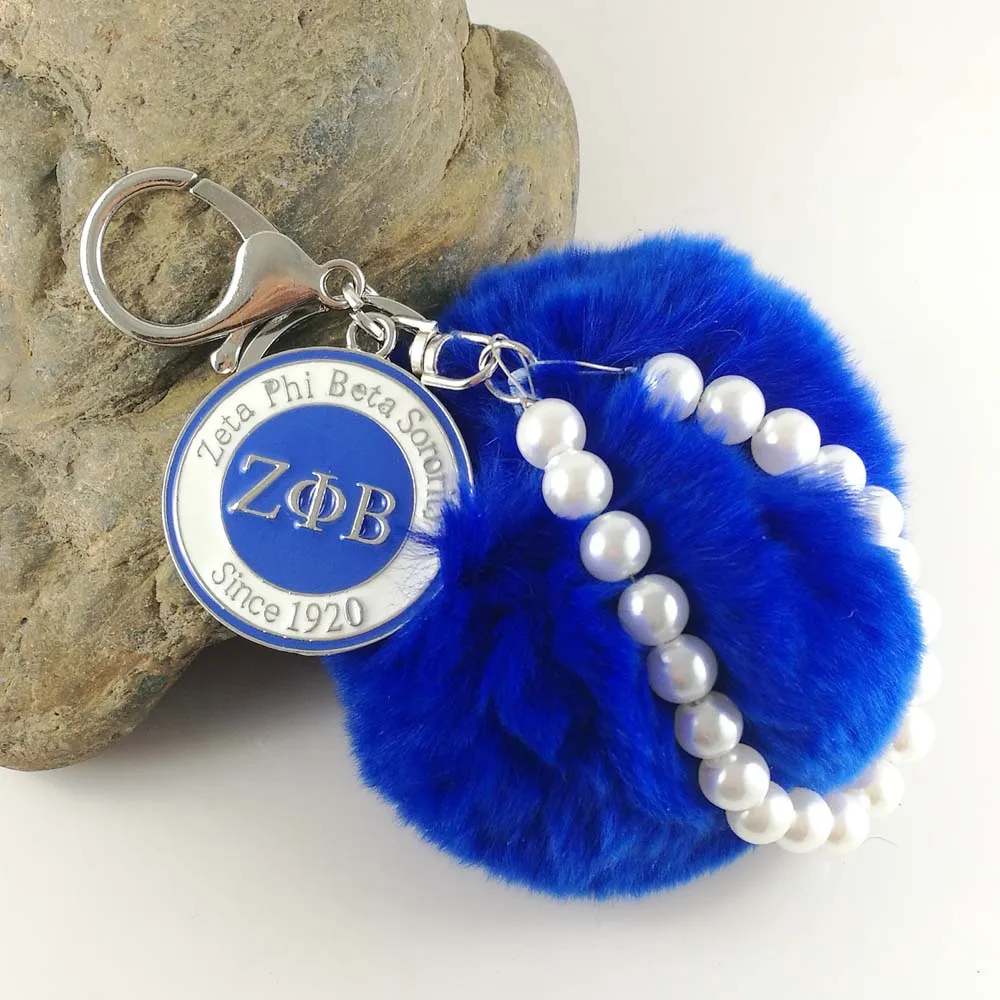  New ZPB Pink Mink Hair Pearl ZETA PHI BETA keychain Keyring