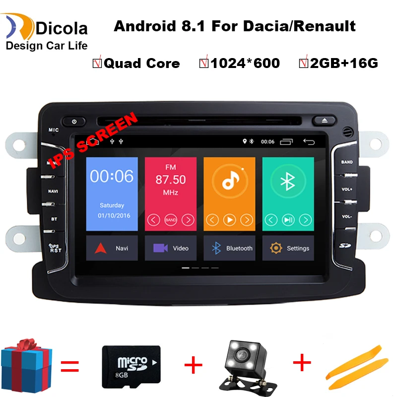 Cheap Quad core android 8.1 car dvd for Dacia Lodgy Logan Duster Sandero with 2 din radio gps video wifi navigation multimedia player 0