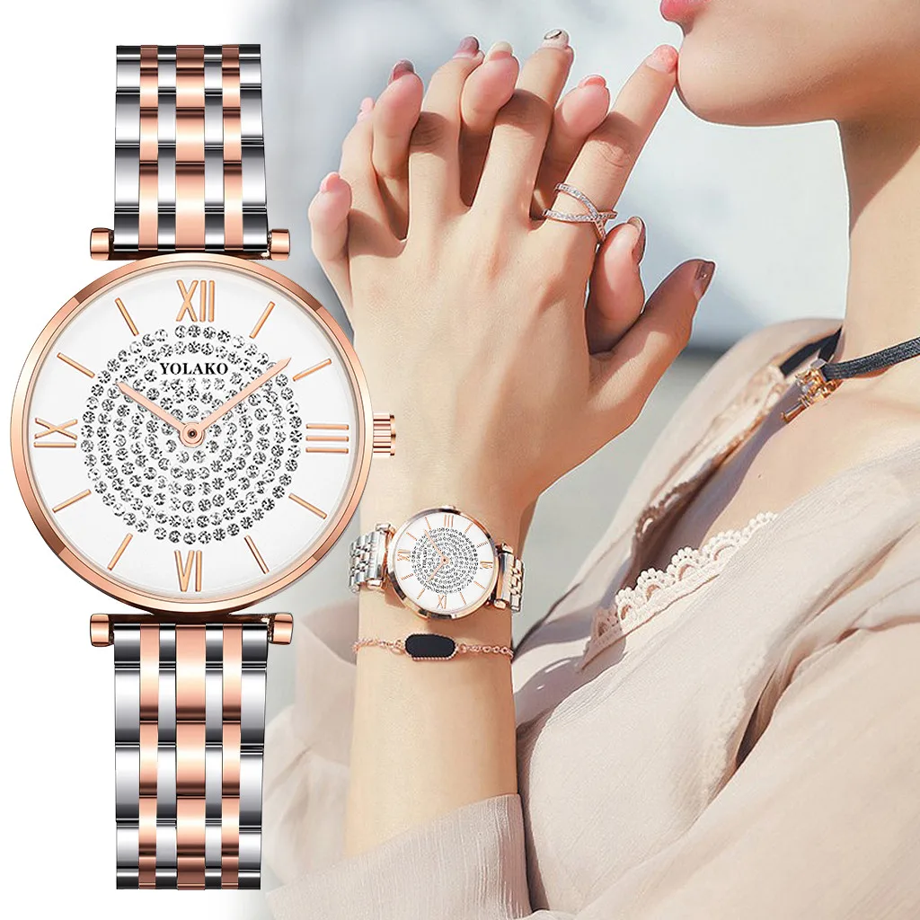 Женские часы YOLAKO повседневные Кварцевые женские аналоговые наручные часы из нержавеющей стали с бриллиантами bayan kol saati relogio hot#10