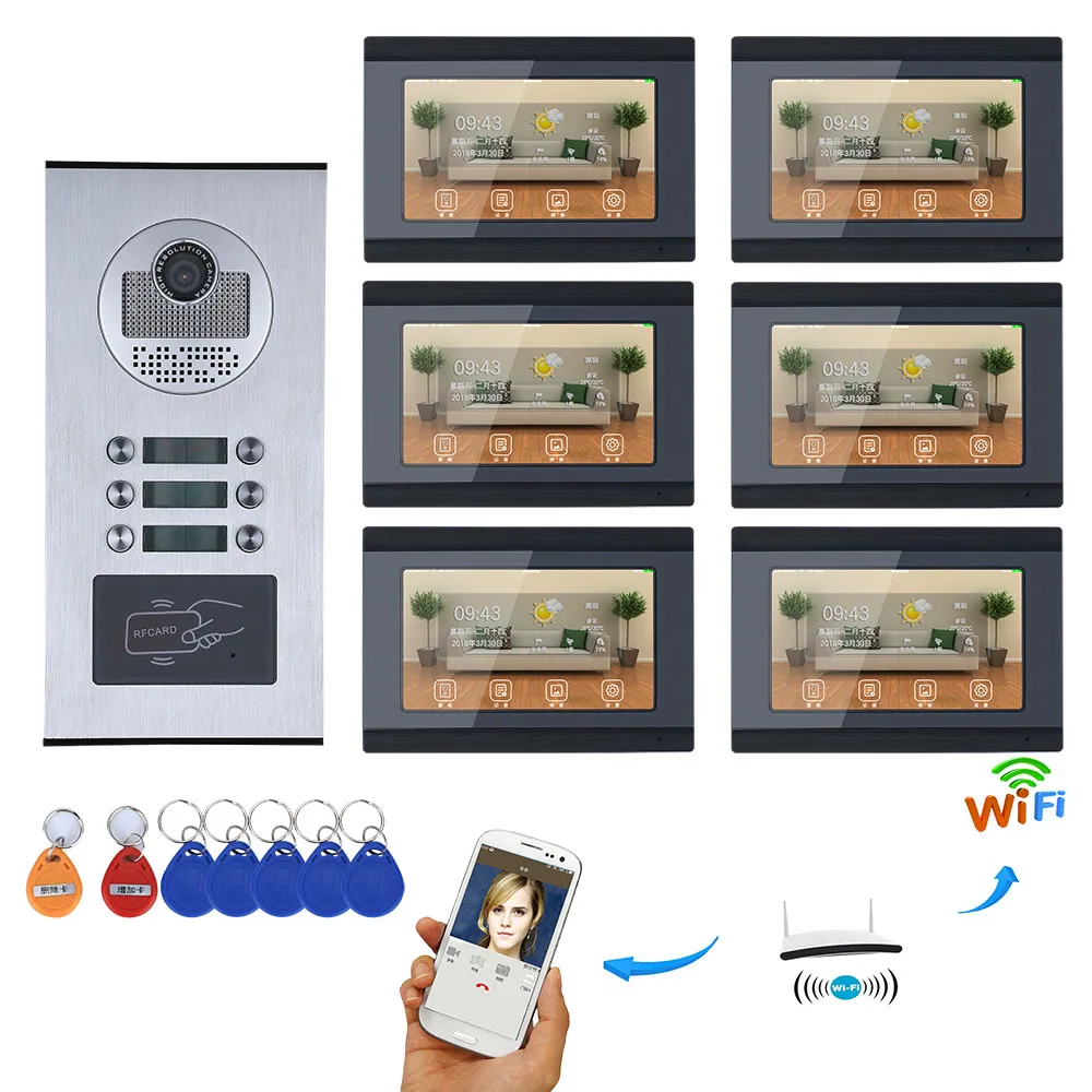 buy 3 4 5 6 Apartments 7 inch Record Monitor Wifi Wireless Video Door Phone Doorbell Intercom System RFID IR CUT 1000TVL
