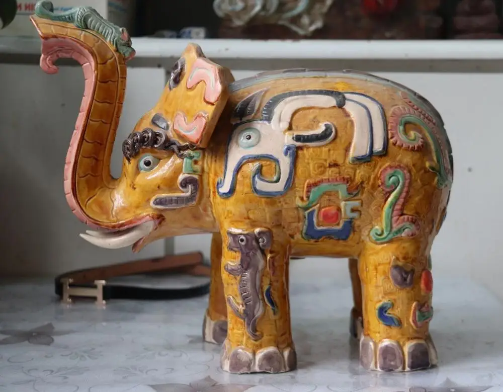 China Handwork WuCai Porcelain Pottery Lucky Auspicious Peace Elephant Statue | Дом и сад