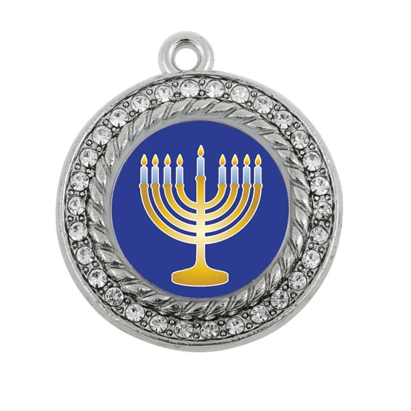 

MENORAH CIRCLE SQUARE CHARM antique silver plated jewelry
