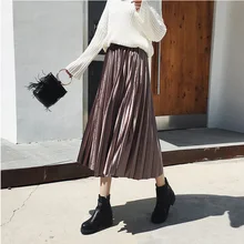 Женская плиссированная юбка с высокой талией эластичные женские бархатные юбки модные весенне-Зимние Повседневные офисные женские однотонные юбки