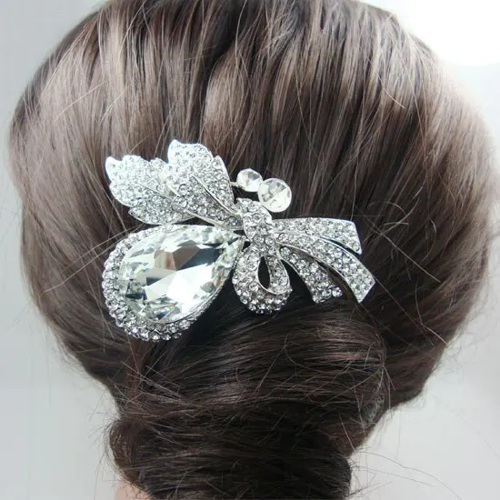 

TTjewelry 2.95" Bridal Bridesmaid Flower Bouquet Hair Comb Pieces Clear Rhinestone Crystal
