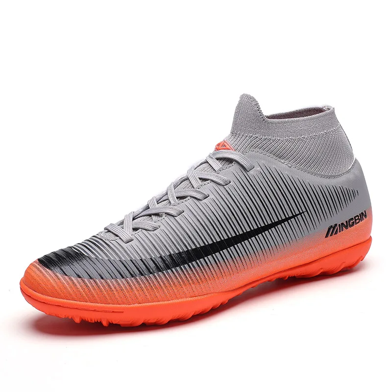 Men Soccer Shoes High Top Turf Sneakers Professional Trainers New Design High Top Long Spikes Football Shoes Chuteira Futebol - Цвет: 806 TF gray