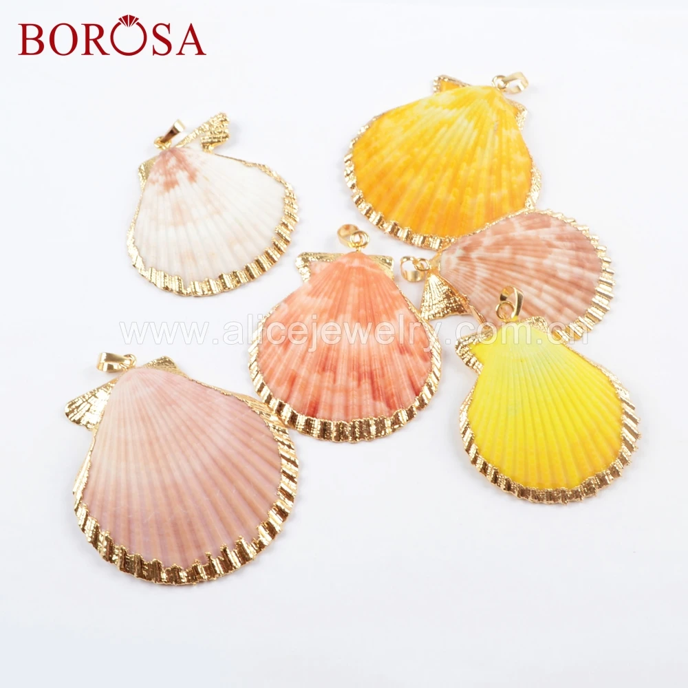 BOROSA 10 шт. Новый Золотой/Серебряный цвет Радужный натуральный гребешок кулон