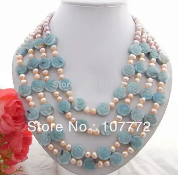 

4 strands Pearl&Amazonite Necklace
