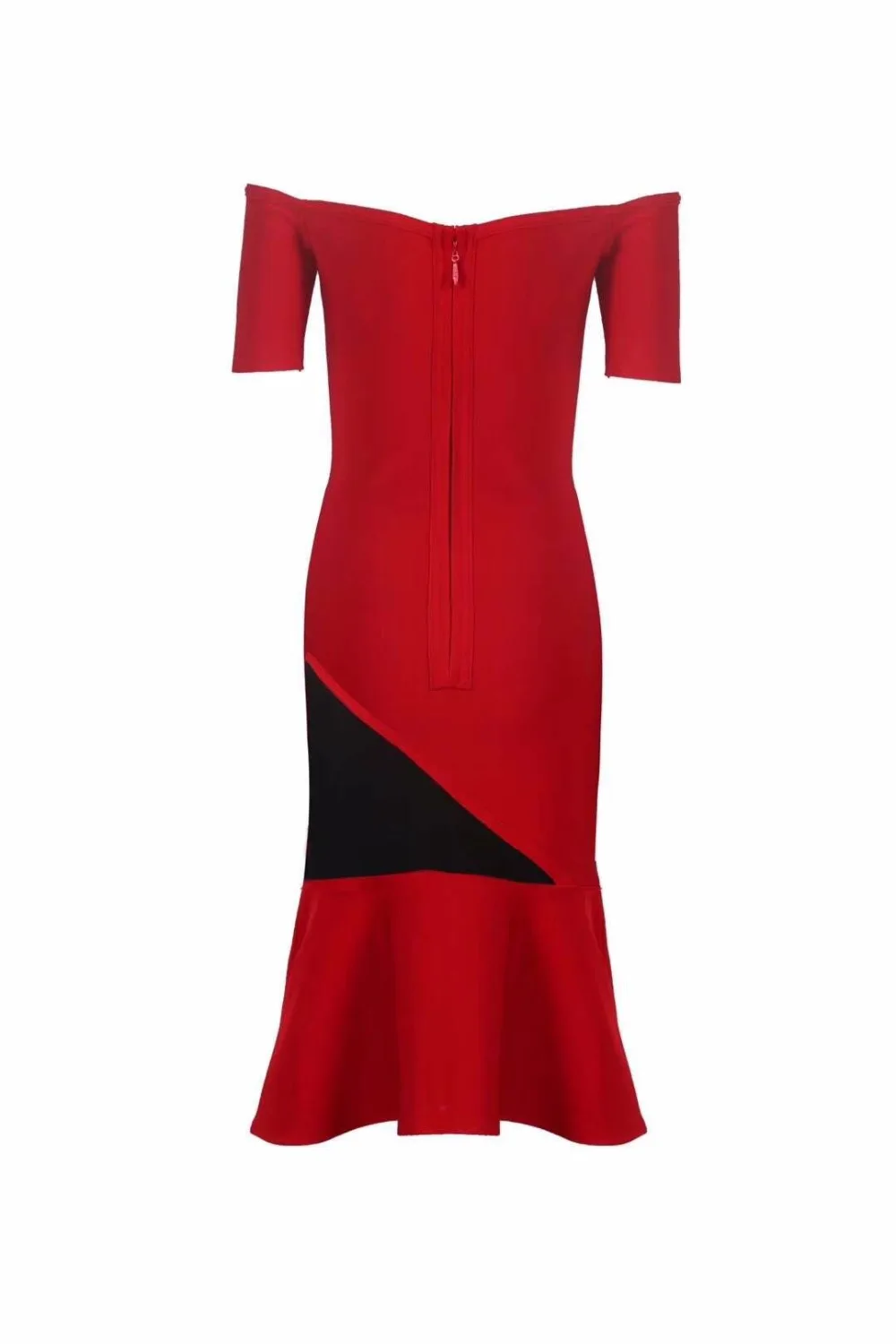 Для женщин красные, черные лоскутное vestido оборками Бандажное платье Slash средства ухода за кожей шеи короткий рукав Bodycon знаменитости