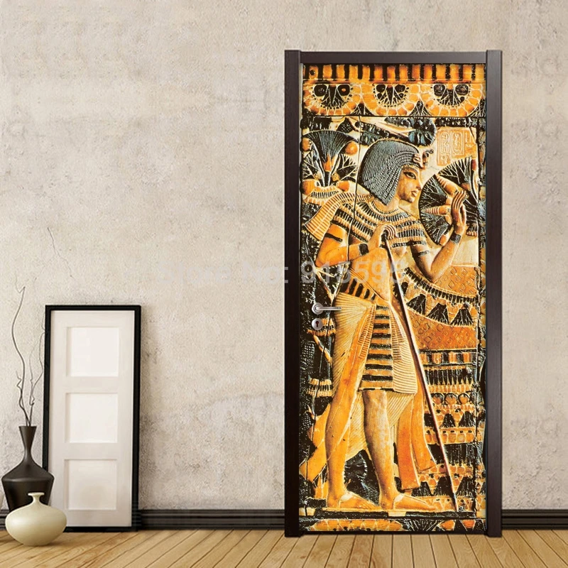 Наклейка на дверь, водостойкая самоклеящаяся фреска, обои с египетским фараоном, настенная живопись для гостиной, спальни, дверная наклейка, s декор, 3D