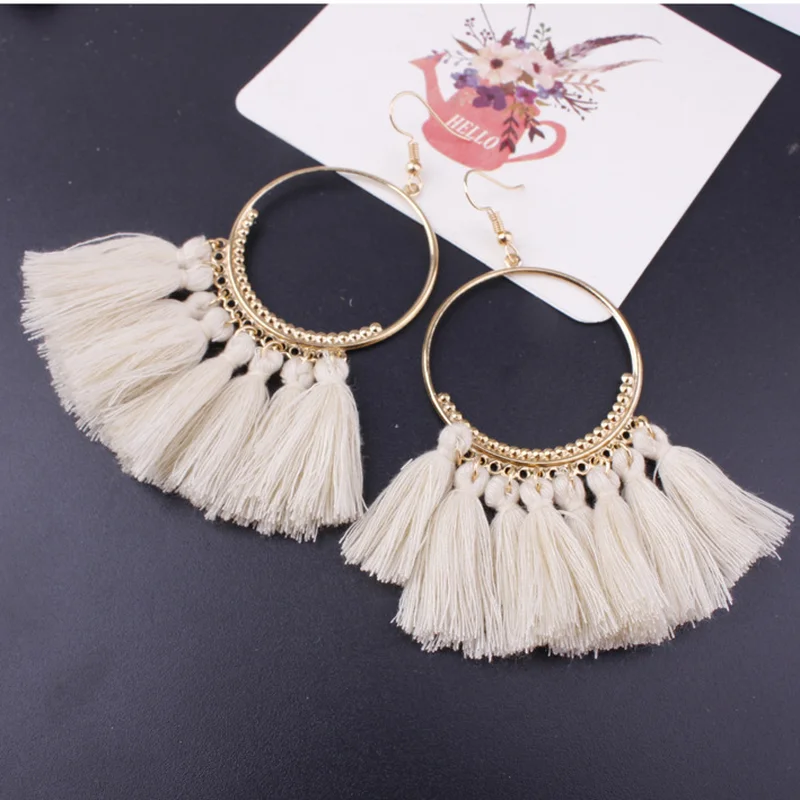 

BOHO Ethnic Bohemia Drop Dangle Long Rope Fringe Cotton Tassel Earrings Trendy Sector Earrings for Women Fashion Jewelry