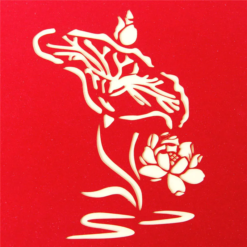 Water Lotus 3D Paper Greeting Cards Laser Cut Pop Up Handmade Post Cards Custom Thank You Card Souvenirs Teacher' Day Supplies (4)