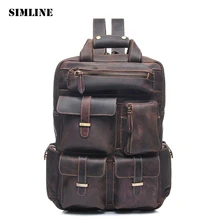 Simline Винтаж Повседневное натуральная Crazy Horse кожа коровы из натуральной коровьей кожи Для мужчин S путешествия рюкзак сумка Сумки Рюкзаки для человек
