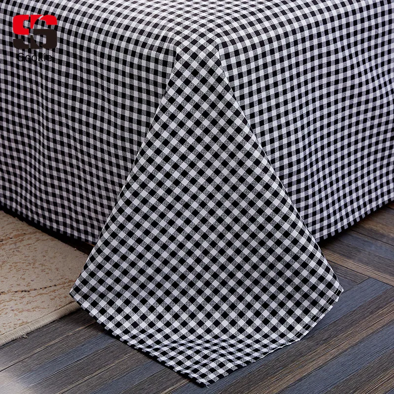 Sookie Plaid Bed Flat Sheets Black and White Mattress Cover for adults