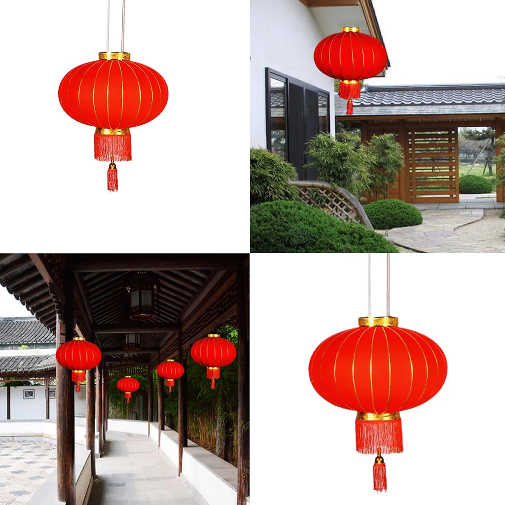 Red Traditional Chinese Lanterns Flocking Hanging Lantern for Festival Wedding Party Hotel Festival Decorations