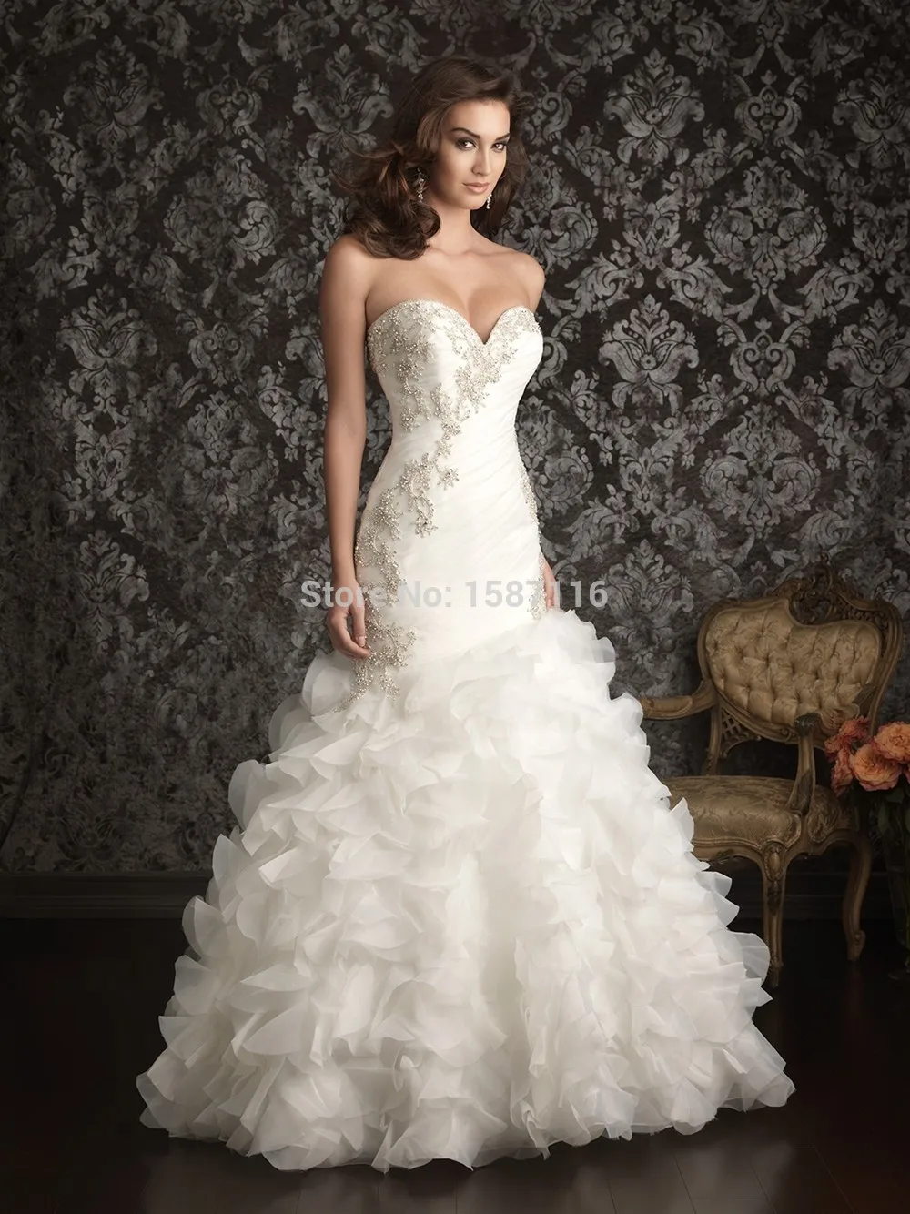 2015 Custom Fit And Flare Strapless Sweetheart Assymetrical Applique