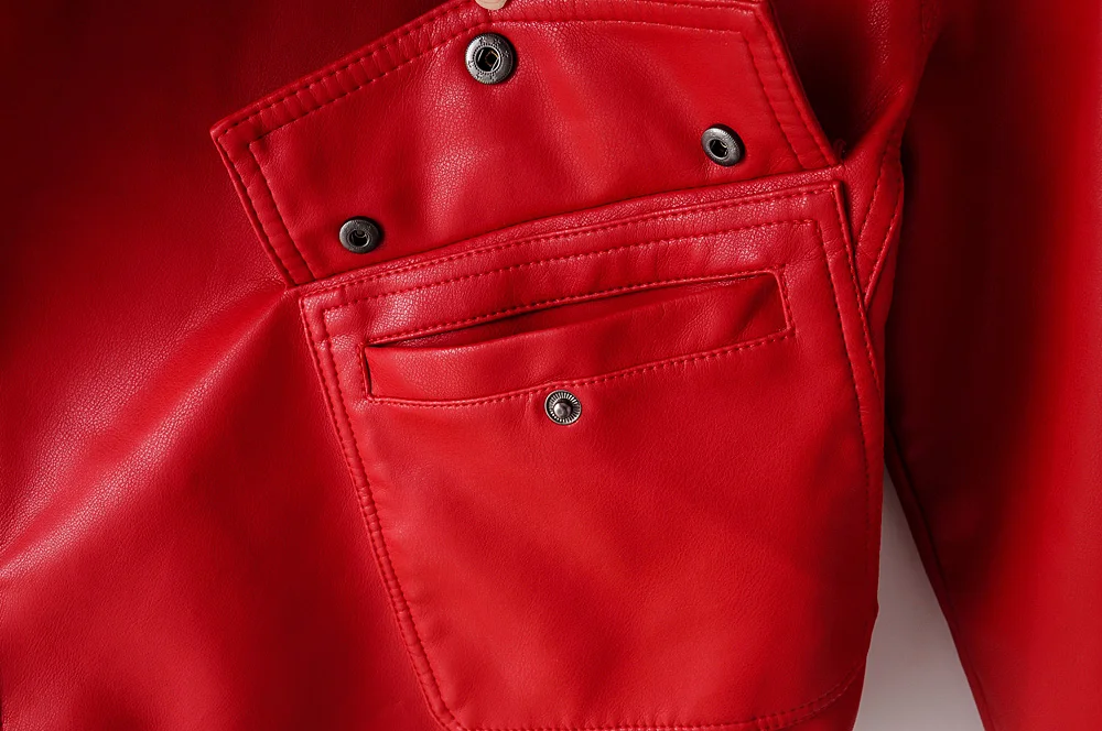 Красная байкерская куртка с карманами, Женская куртка с отложным воротником, черная кожаная куртка, Повседневная белая куртка из искусственной кожи, уличная корейская модная одежда