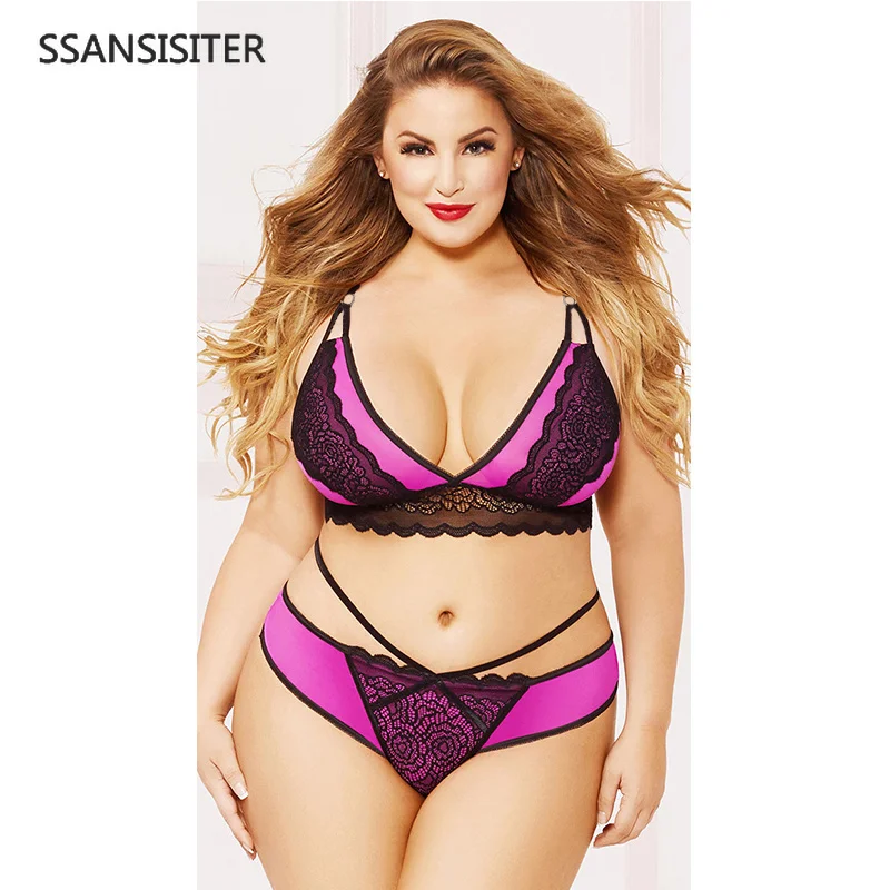 

Fashion Women Plus Size Bra Set Sleepwear Sexy Girls Lingerie Muslin Lace Mesh Babydoll Sexy Lingerie Underwear Underpants Sets