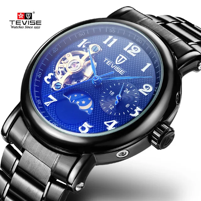New Korean Watches Mens stainless steel Automatic Self Wind Mechanical