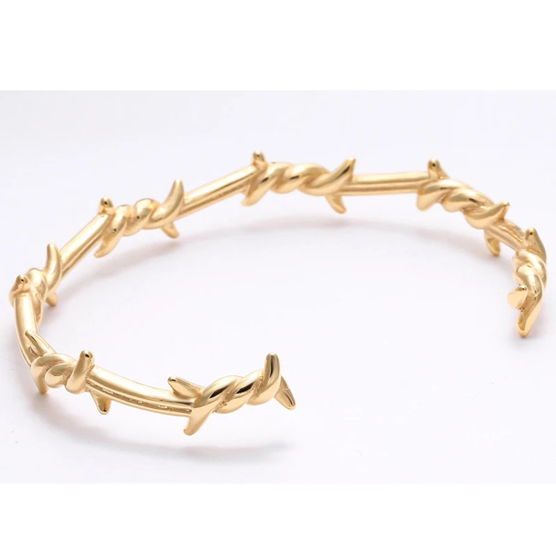 

Men Bangle Open Cuff Twist Thorns Wire Pulsera Stainless Steel Geometric Bracelet Bangles 16-20cm Barbed Jewelry