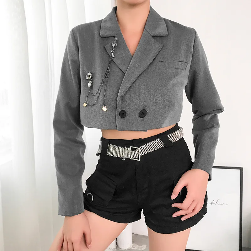 

YYXZ Autumn Western Style Fashion Slim Double-breasted Solid Color Long Sleeve 2 Color SML Notched Woman Short Blazers Lady Suit