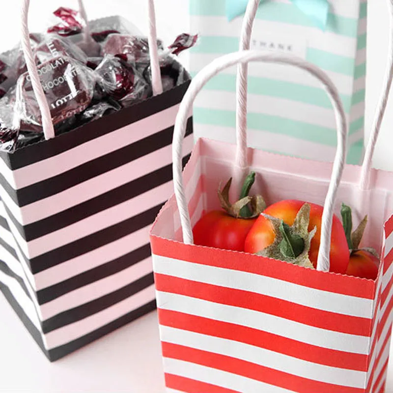 Striped candy paper bag party gift wedding hen night bag with handles 