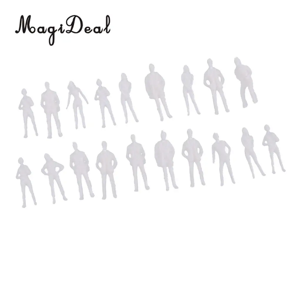 MagiDeal 20Pcs 1/75 HO Scale Unpainted Model People Architectural Figure Miniature Human Plastic Scene Simulation for Layout