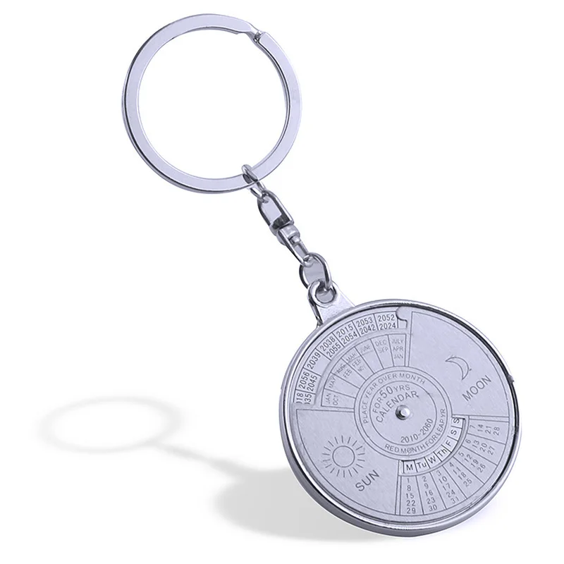

1Pcs 50 Year Calendar Key Chain Mini Metal Ring Compass Keyring Keyfob Hiking Camping Outdoor Sports Survival Tools