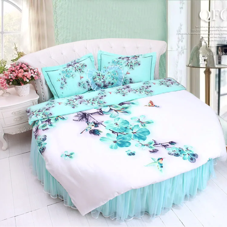 DreamingBLUE кружева круглая кровать постельного белья King SIZE 8 ноги домой сладкий цветок DuvetCover Bedskirt наволочка наборы