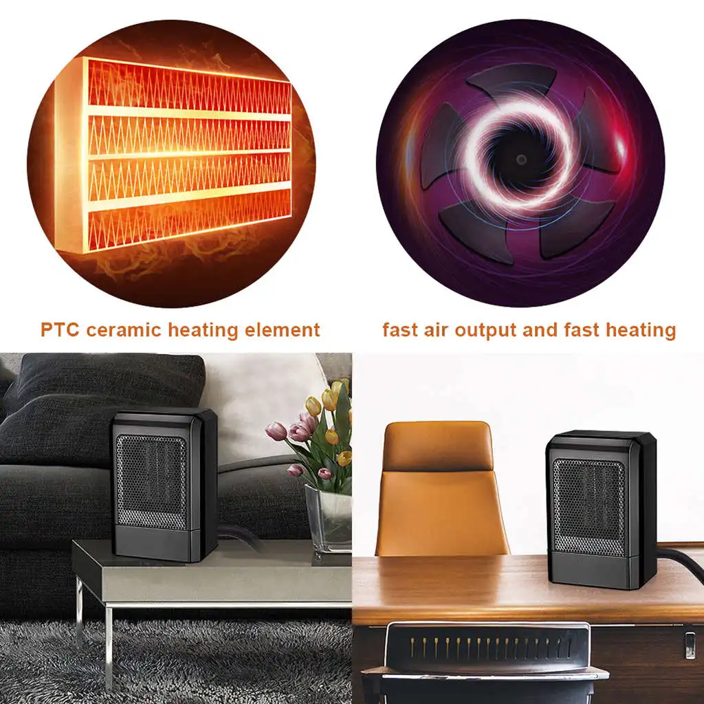 HOME-500W MINI Portable Ceramic Heater Electric Cooler Hot Fan Home Winter Warmer(US Plug