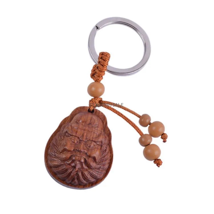 Feng Shui Peach Wood ChungKuel Keychain Zhong Kui Wood Carved Amuletin