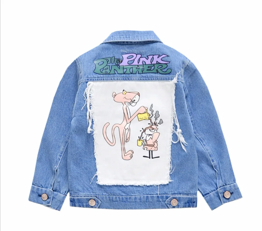 Baby girl jackets Toddler Pink Panther denim jacke Little girls cartoon outerwear Kid jeans coats for Boy children Clothes