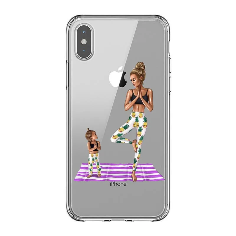 الأزياء الأسود البني الشعر الطفل أمي فتاة ملكة 01 حقيبة لهاتف أي فون X XS ماكس XR 8 7 6 6 s زائد 5 5 s SE سيليكون امرأة الهاتف غطاء