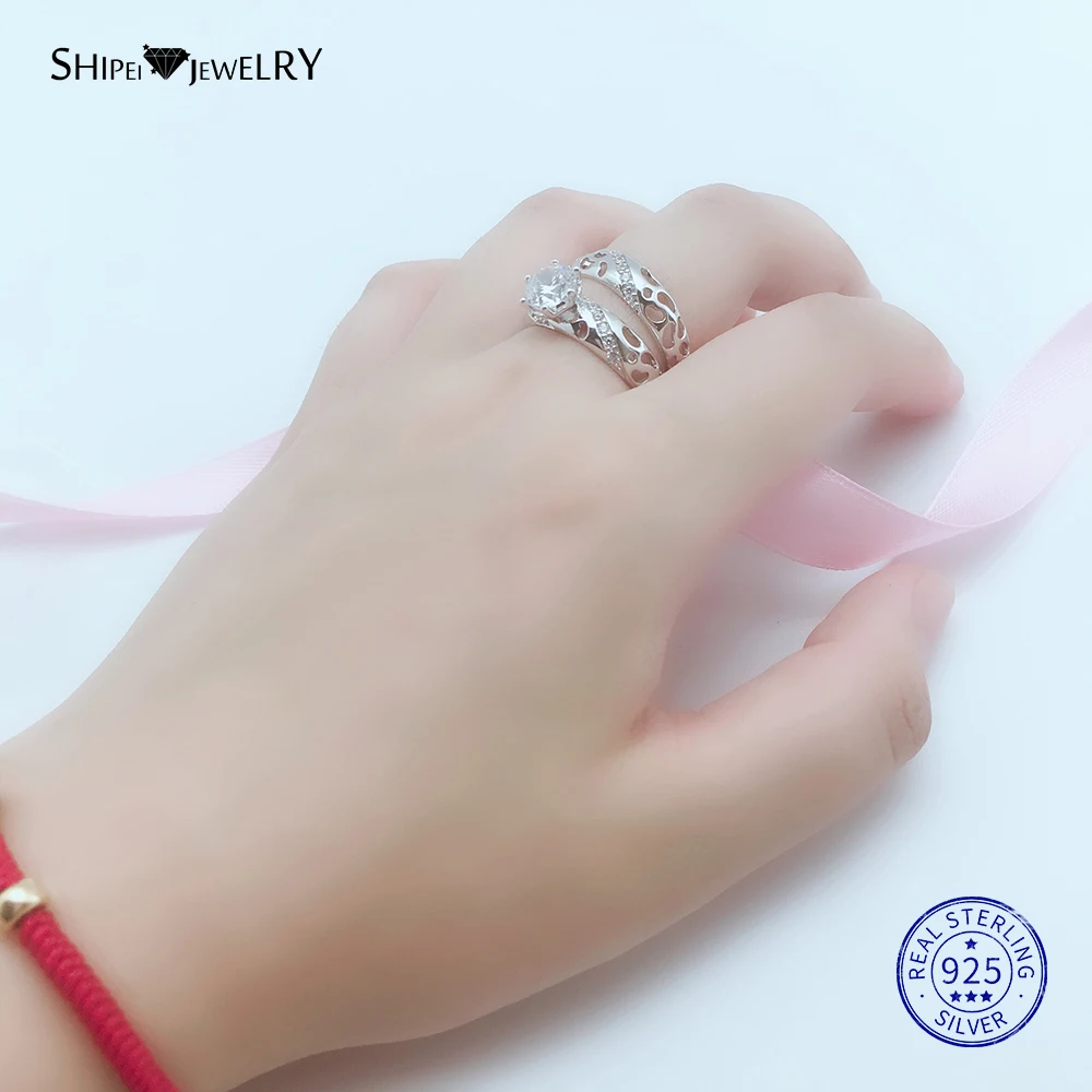 Shipei Изящные ювелирные изделия 100% 925 пробы Серебряный Белый сапфир обручальные