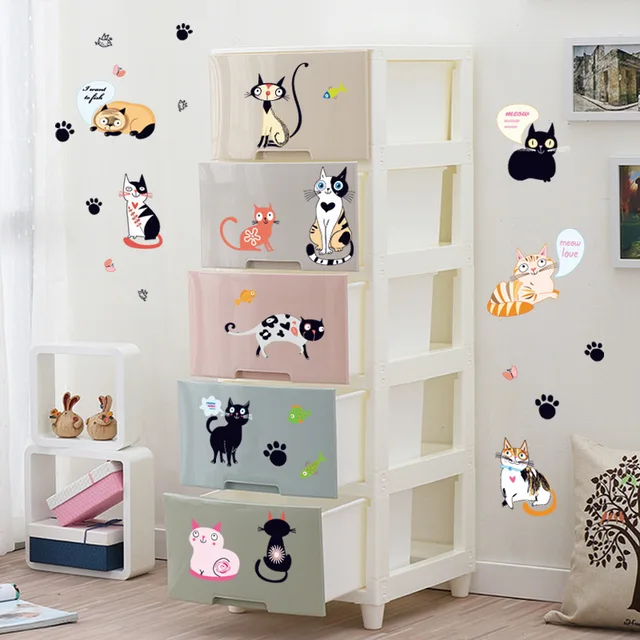 Più stili gatti wall sticker per bambini camera da letto armadio ... Wall stickers gatti