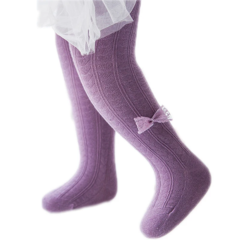 Tights Stockings Ballet Dance Spring Lace Bow Knitting Baby Girls