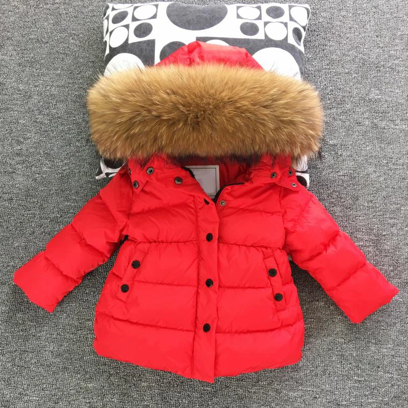 

Children Outerwear Winter Jackets Toddler Thickening Down Coats Baby Girl Boy Big Raccon Fur Clothes Windproof Snowsuit Parkas