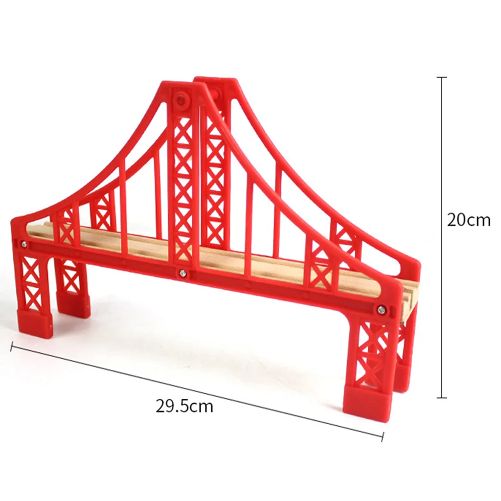  Preschool Wooden Toy Trains Set Building Blocks Construction Kits Play Activity, Fine Motor Skills - Big Red Bridge