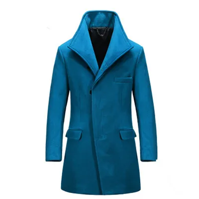 Мужской шерстяной плащ зимний теплый шерстяной длинный жакет Мужской приталенный однотонный шерстяной пиджак европейский модный бренд Мужское пальто - Цвет: Lake Blue