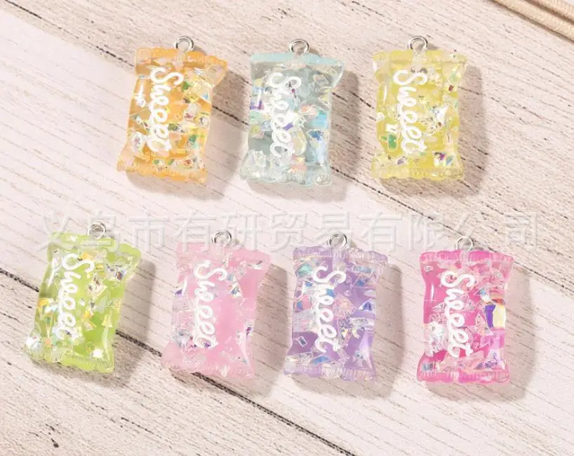 17x25mm kawaii плоские пластмассовые блестки сладкие конфеты амулеты украшения Висячие Подвески Брелок серьги ручной DIY - Окраска металла: 17x25mm