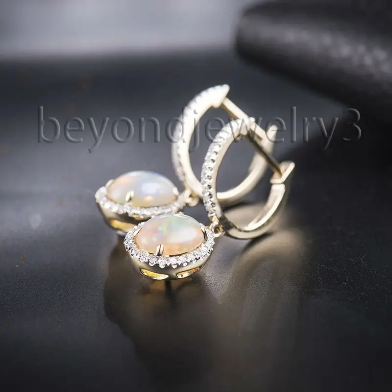 Женские винтажные серьги из желтого золота 14 КТ с опалом желтые в виде капель 585