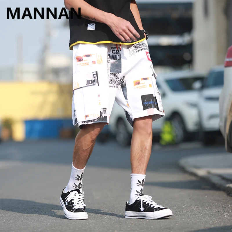 Мужские шорты MANNAN с принтом, Бермуды для пляжа, шорты до колена, хип-хоп, эластичная резинка на талии, мужские летние спортивные штаны