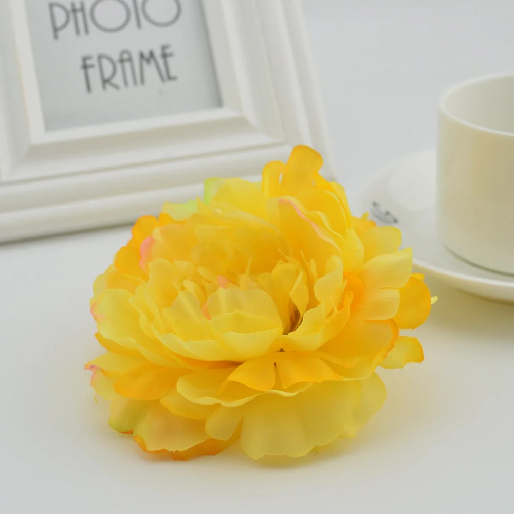 2 шт 11 см шелковые искусственные цветы с головой пиона дешевые вазы для украшения дома свадьбы Скрапбукинг цветы искусственная тычинка diy ВЕНОК - Цвет: yellow