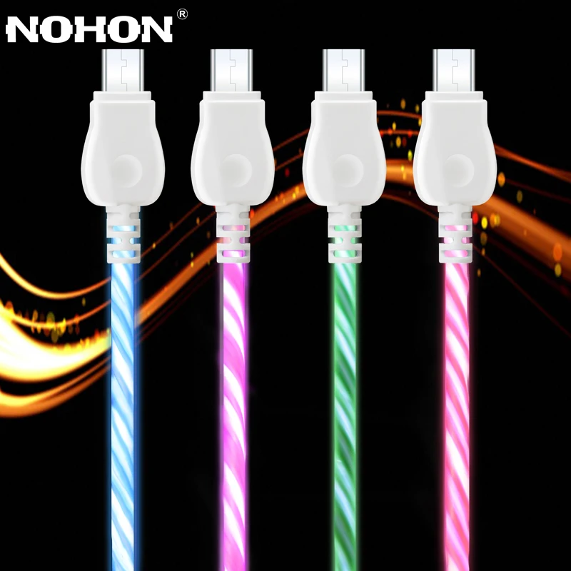 NOHON светодиодная вспышка света Micro USB кабель для Samsung Huawei Xiaomi Nokia LG Sony планшетный ПК