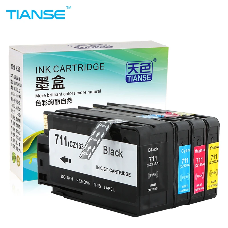 

TIANSE 4pk Compatible HP711 for HP 711 full ink cartridge For HP Designjet T120 T520 for CZ133A CZ130A CZ131A CZ132A