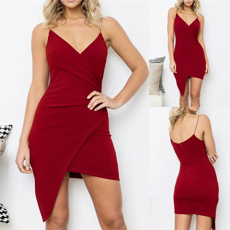 Sleeveless Irregularity Fashion Women Pure Color Buttock Mini Dress Woman Party Night Plus Size Robe Longue Boheme F25 (1)