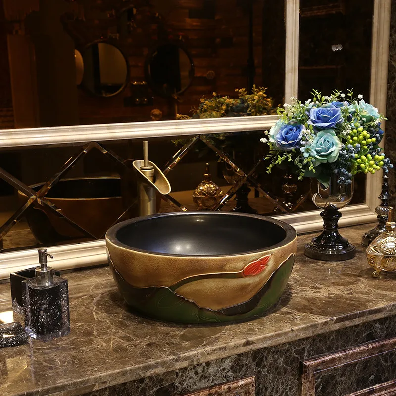 Chinese antique chinese ceramic round bathroom basin hand wash bowls lavabo sink Bathroom sink jingdezhen ceramic lavabo sink (6)