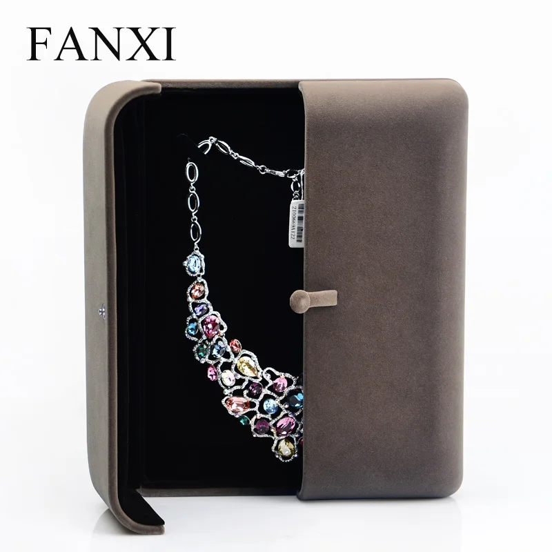 

FANXI Delicate Coffee Pearl Necklace Display Box With Sponge Display Gift Box Paper Box Pearl Necklace Holder