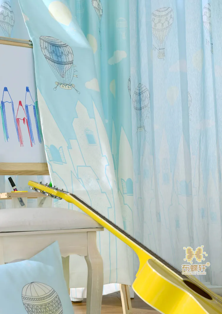 Занавеска для гостиной с изображением воздушных шаров, прозрачная детская синяя занавеска с рисунком для мальчиков, детская спальня, детская комната